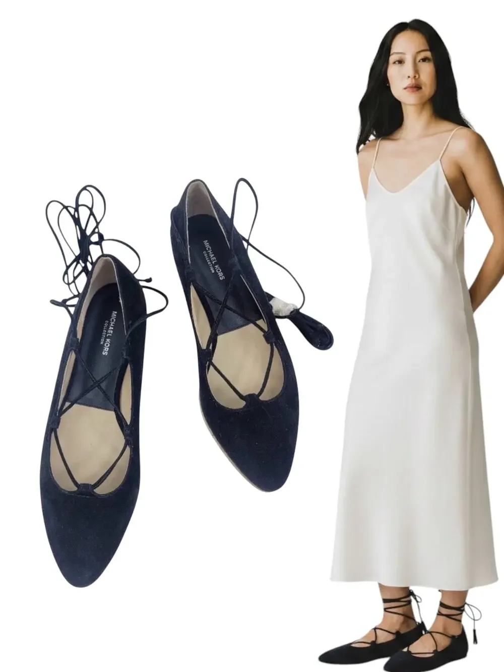 NEW Michael Kors collection cadence lace up flats black pointed toe size 6